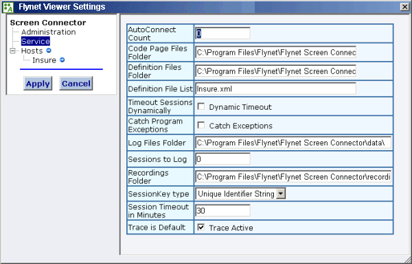 Admin console service settings